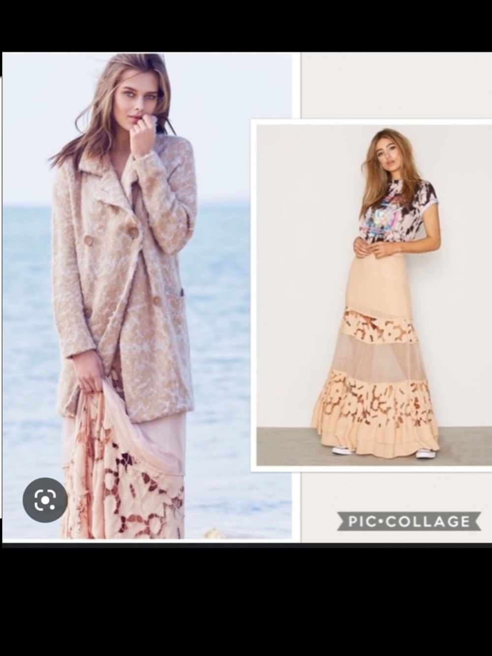 Free People ' Put It Wildy ' Blush Peach Tiered Lace Maxi Skirt C2